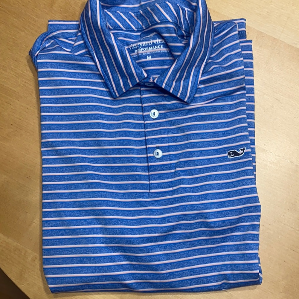 Vineyard Vines Men’s Medium Polo pink/blue stripes